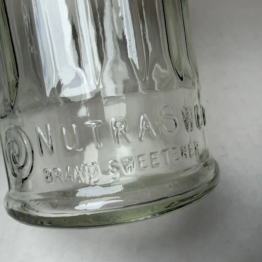 Vintage NutraSweet Brand Sweetener Ribbed Glass Jar w/Plastic Shaker Lid